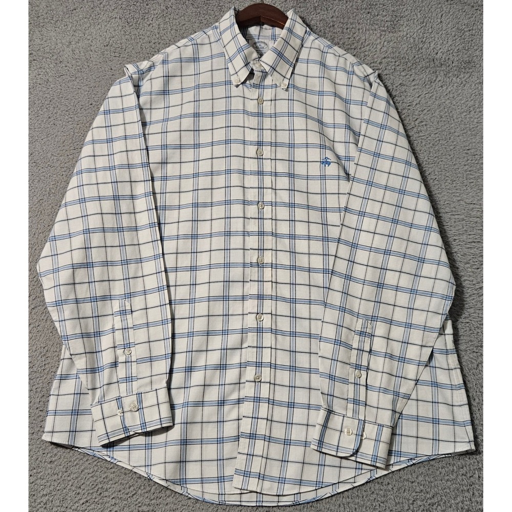 Brooks Brothers Button Down Shirt Mens XL Blue Plaid Regent Fit Long Sleeve